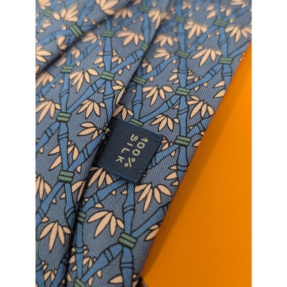Hermes Paris 100% Silk Bamboo Trees Neck Tie Blue Business Classic - Picture 4 of 9